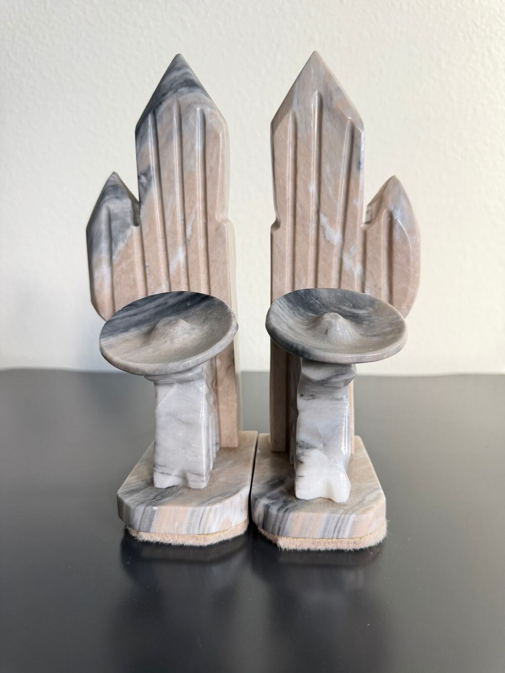 Vintage Mexican alabaster & onyx bookends Southwestern siesta under cactus motif